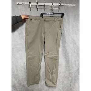 Carhartt Pants Men 42X34 Beige Canvas‎ Carpenter Utility Workwear Leather Patch